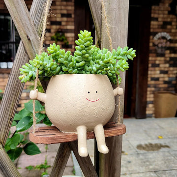 Creative Resin Swing Face Planter – Hanging Smiling Head Pot for Succulents & Green Plants